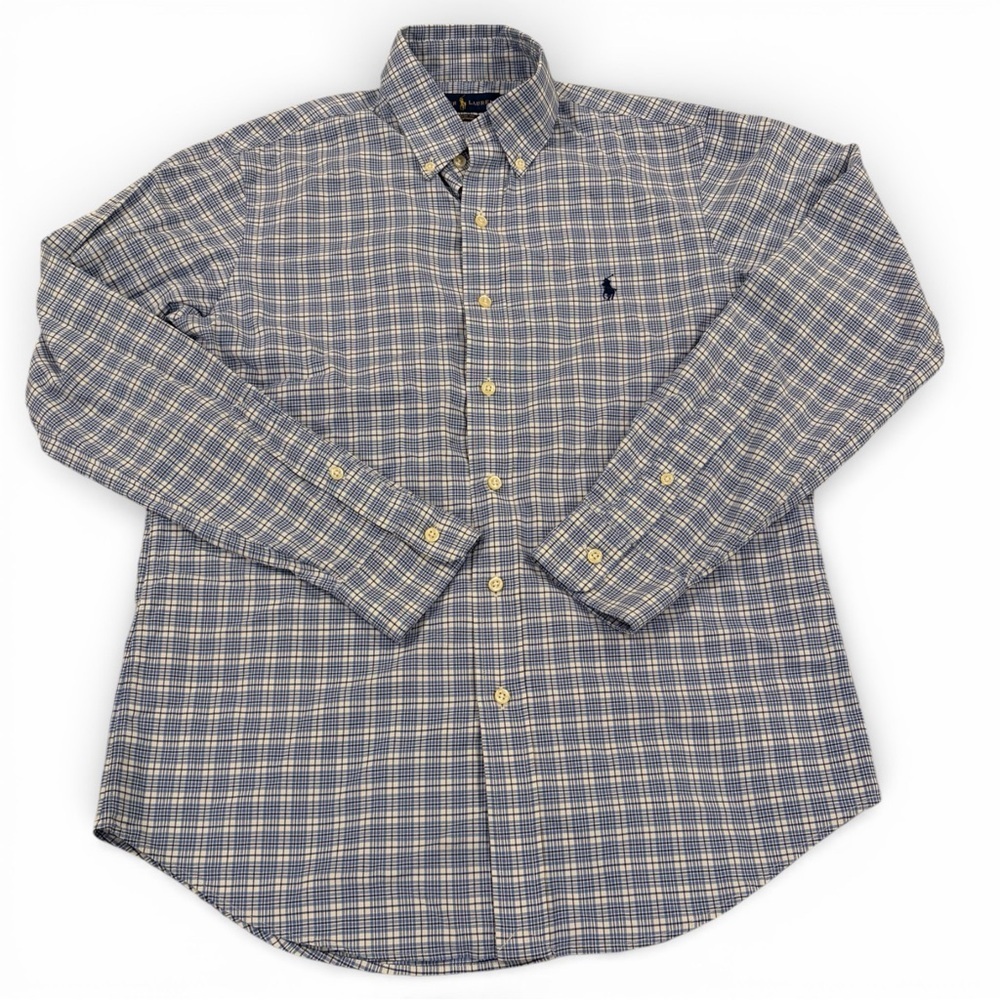 Polo Ralph Lauren Blue White Plaid Button Down Performance Shirt Long Sleeve SML